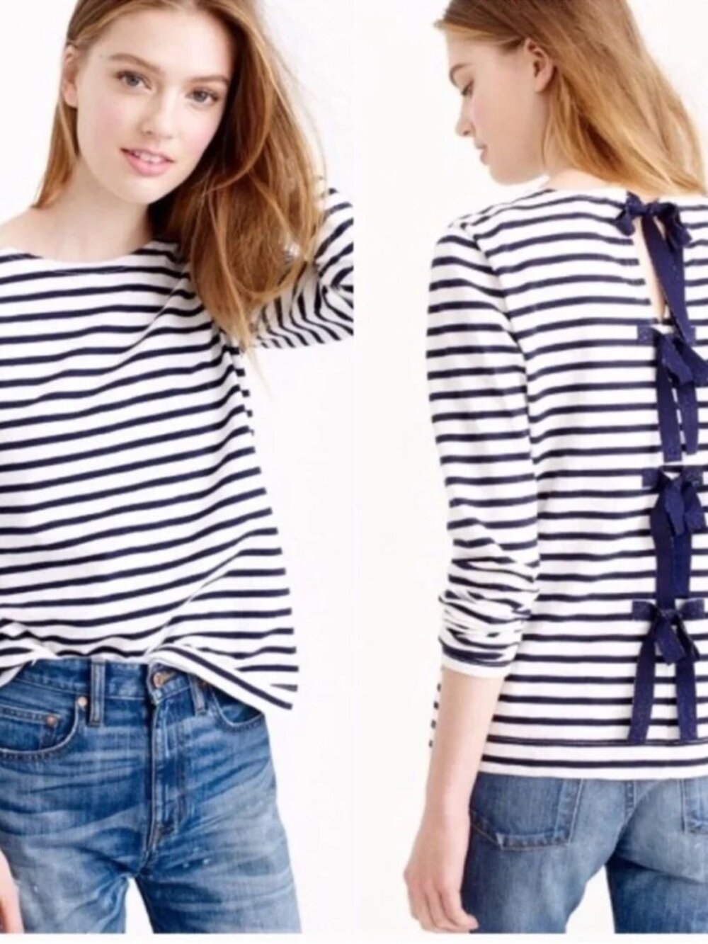 J CREW - Striped Top With Bow Tie Back - White/Black - XS.